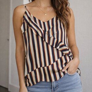 Heartloom Ruffle Stripe Tank Size M | Boho Feminine Layered Top
